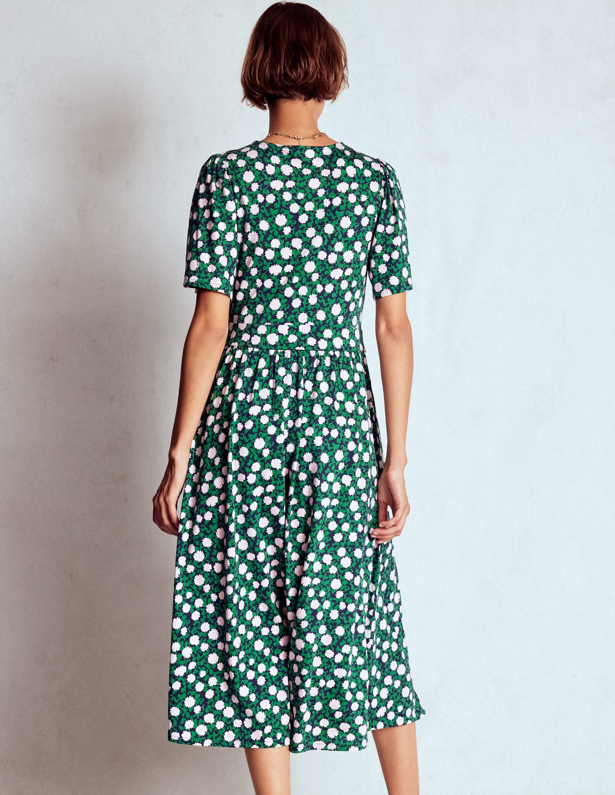 Louisa Jersey Midi Dress-Rich Emerald, Floweret Vine - Image 4