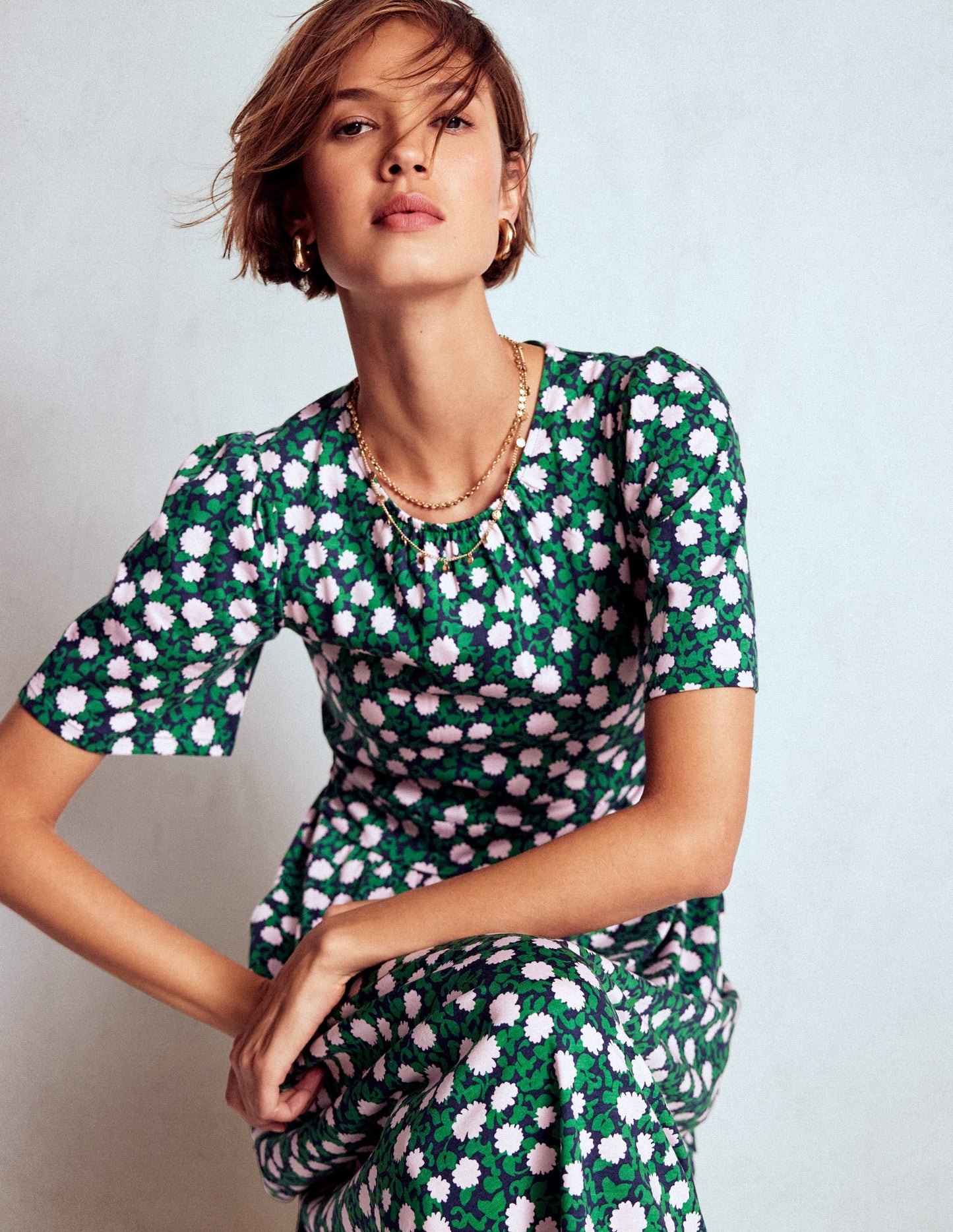 Louisa Jersey Midi Dress-Rich Emerald, Floweret Vine