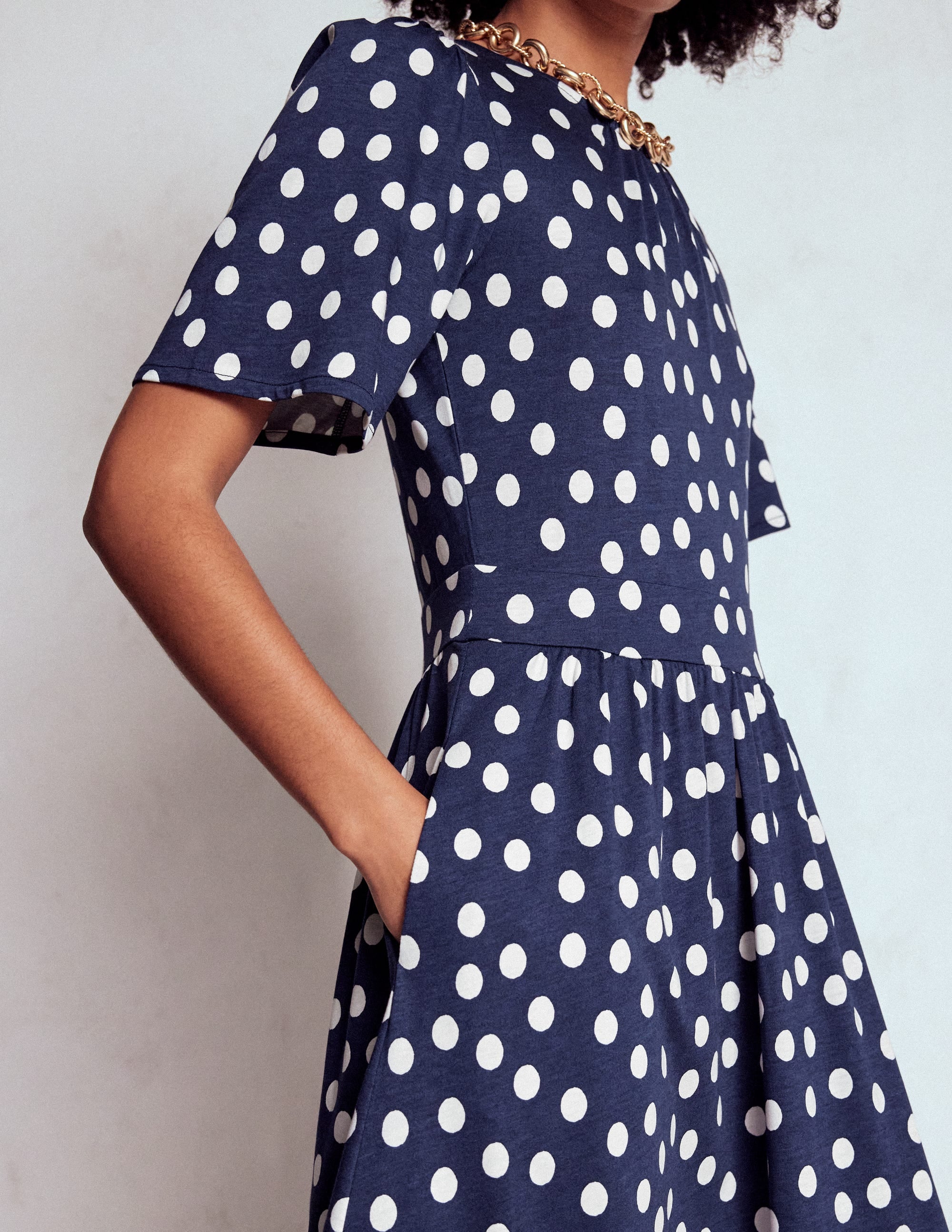 Louisa Jersey Midi Dress-French Navy, Painted Dot - Image 2