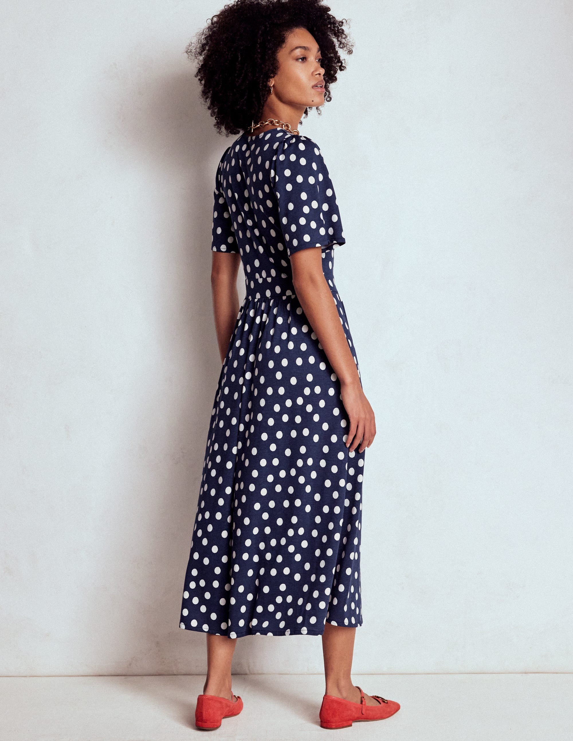 Louisa Jersey Midi Dress-French Navy, Painted Dot - Image 3