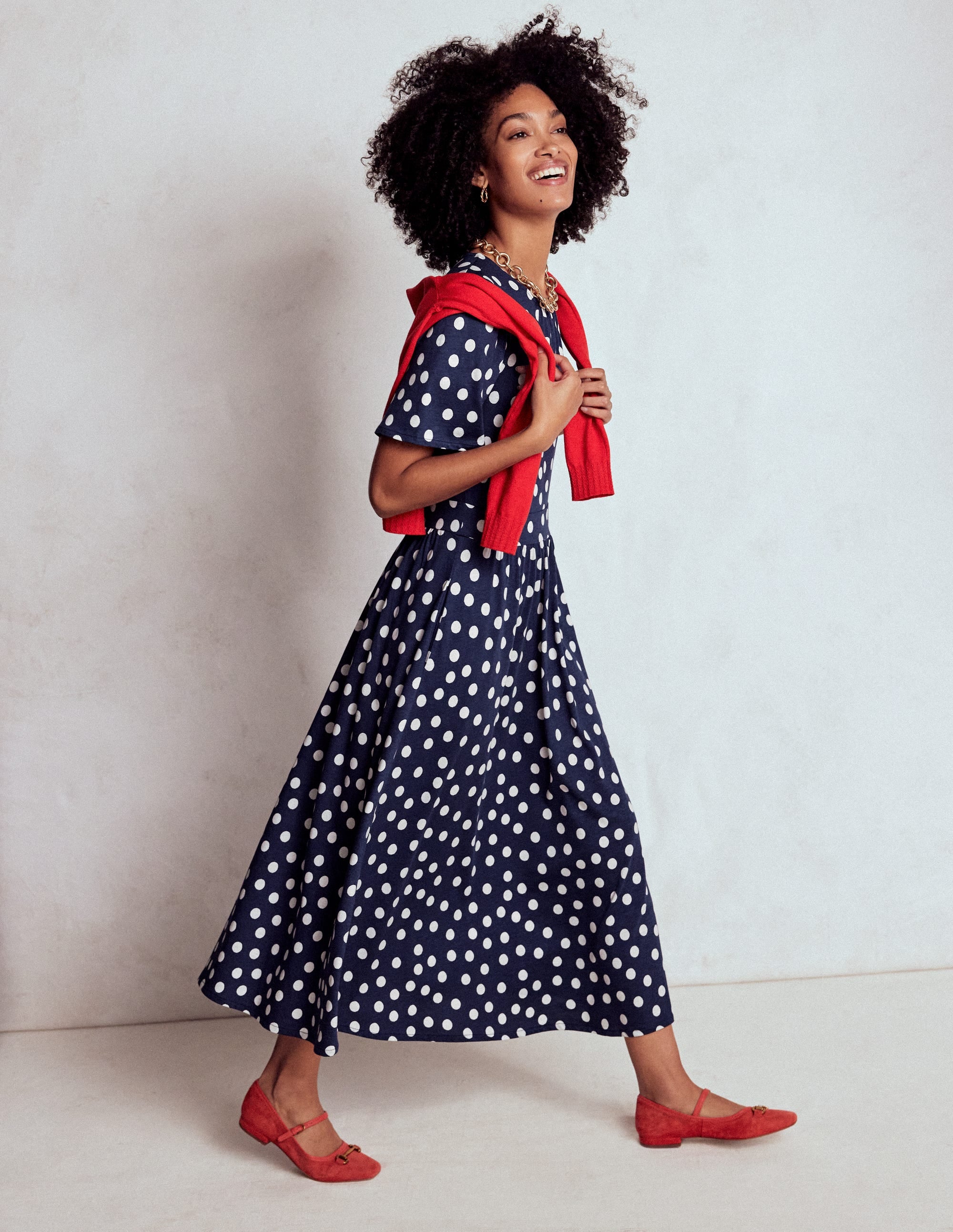 Louisa Jersey Midi Dress-French Navy, Painted Dot - Image 5