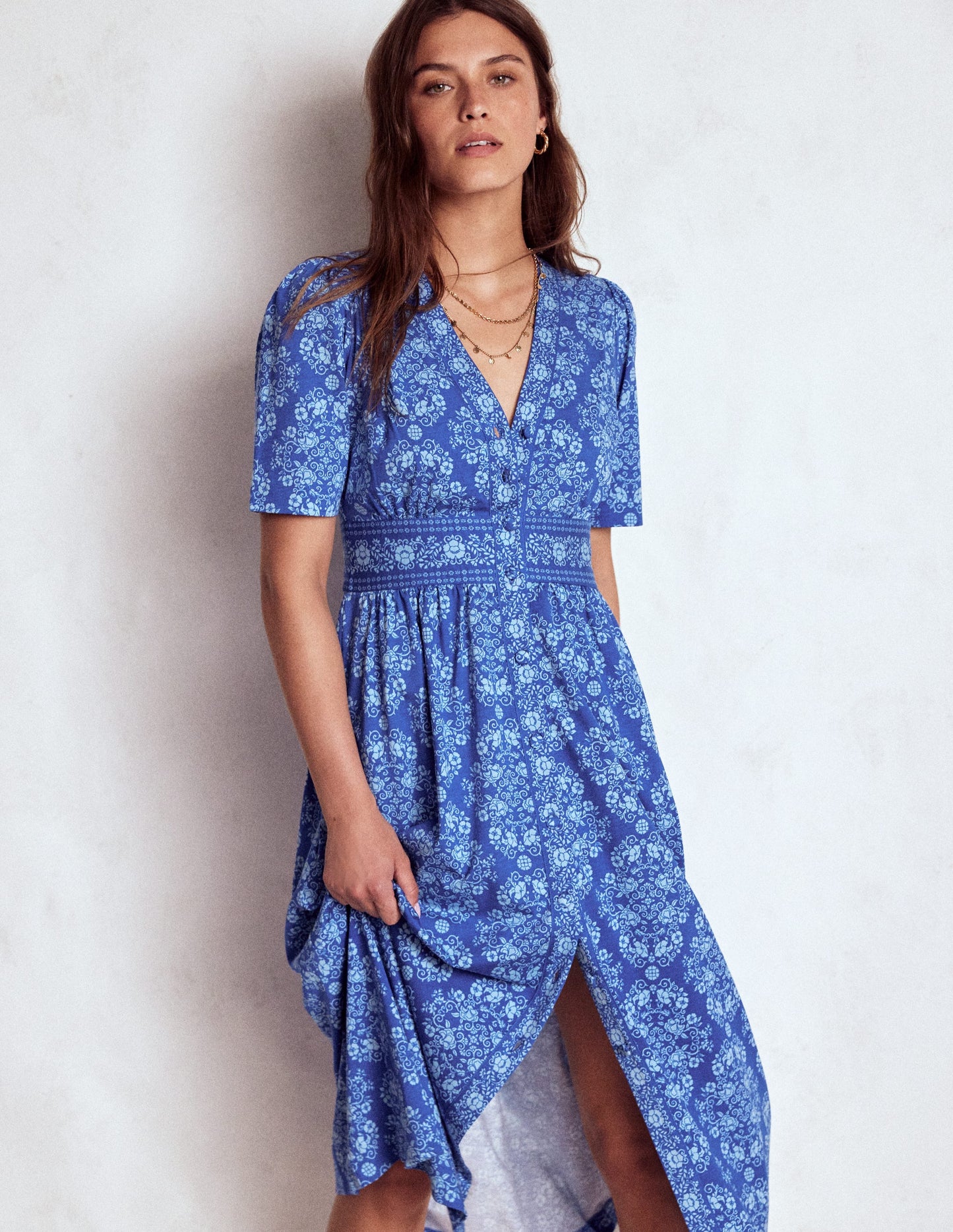 Natalia Jersey Tea Dress-Bright Blue, Ornamental