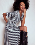 Natalia Jersey Tea Dress-French Navy, Ivory Stripe