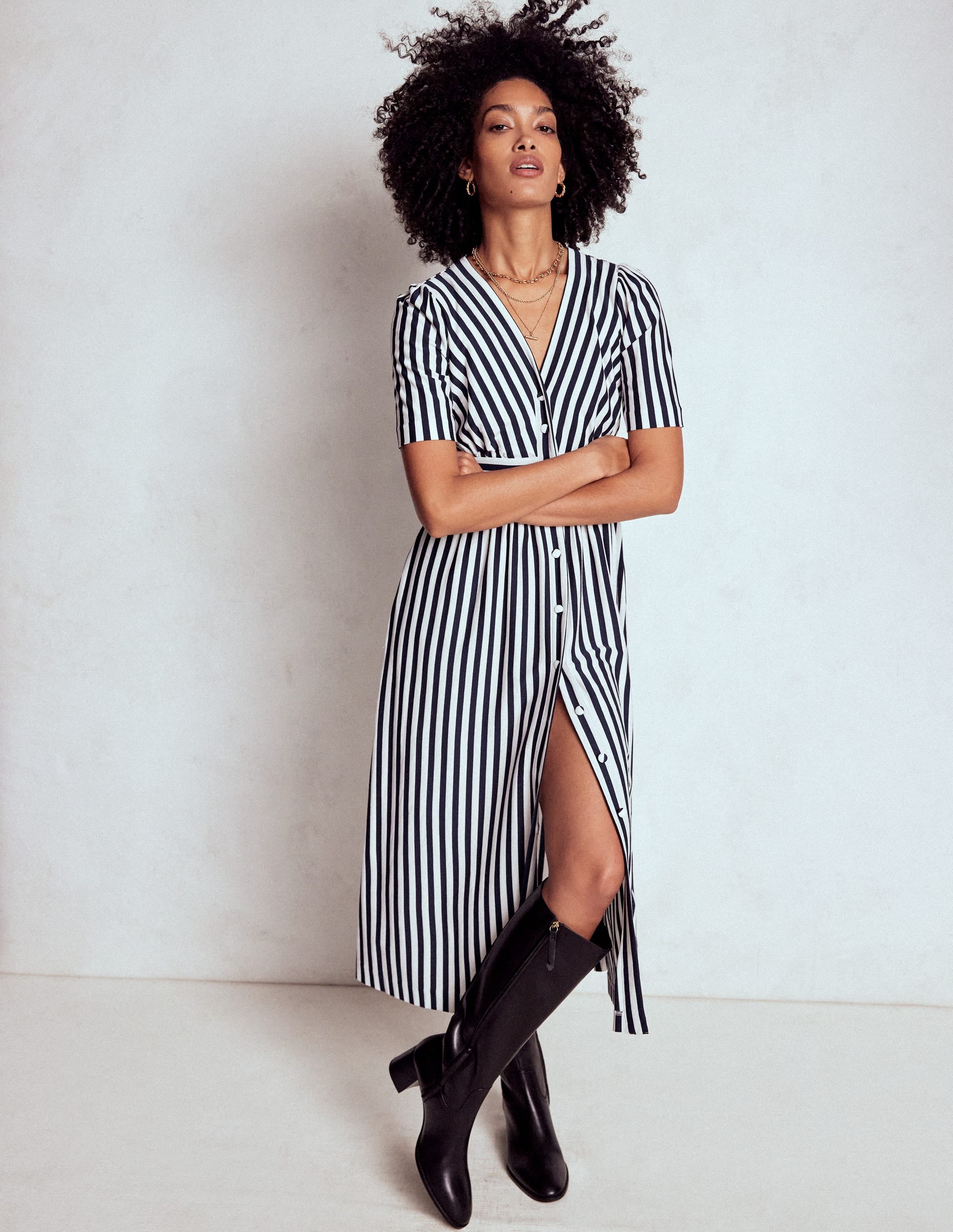 Natalia Jersey Tea Dress-French Navy, Ivory Stripe - Image 4