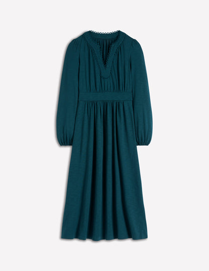 Maddie Picot Trim Midi Dress-Midnight Teal-7