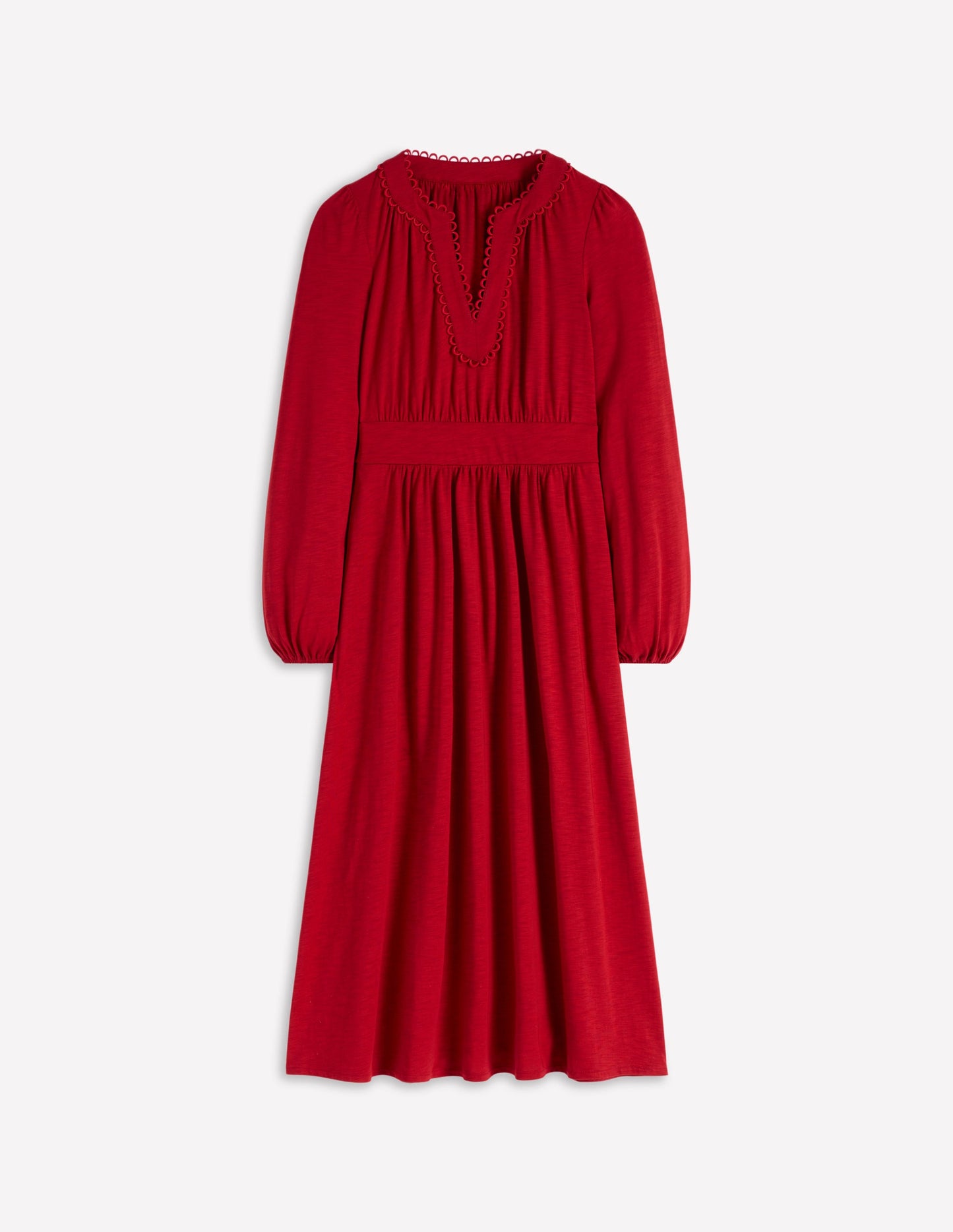 Maddie Picot Trim Midi Dress-Carmine Red