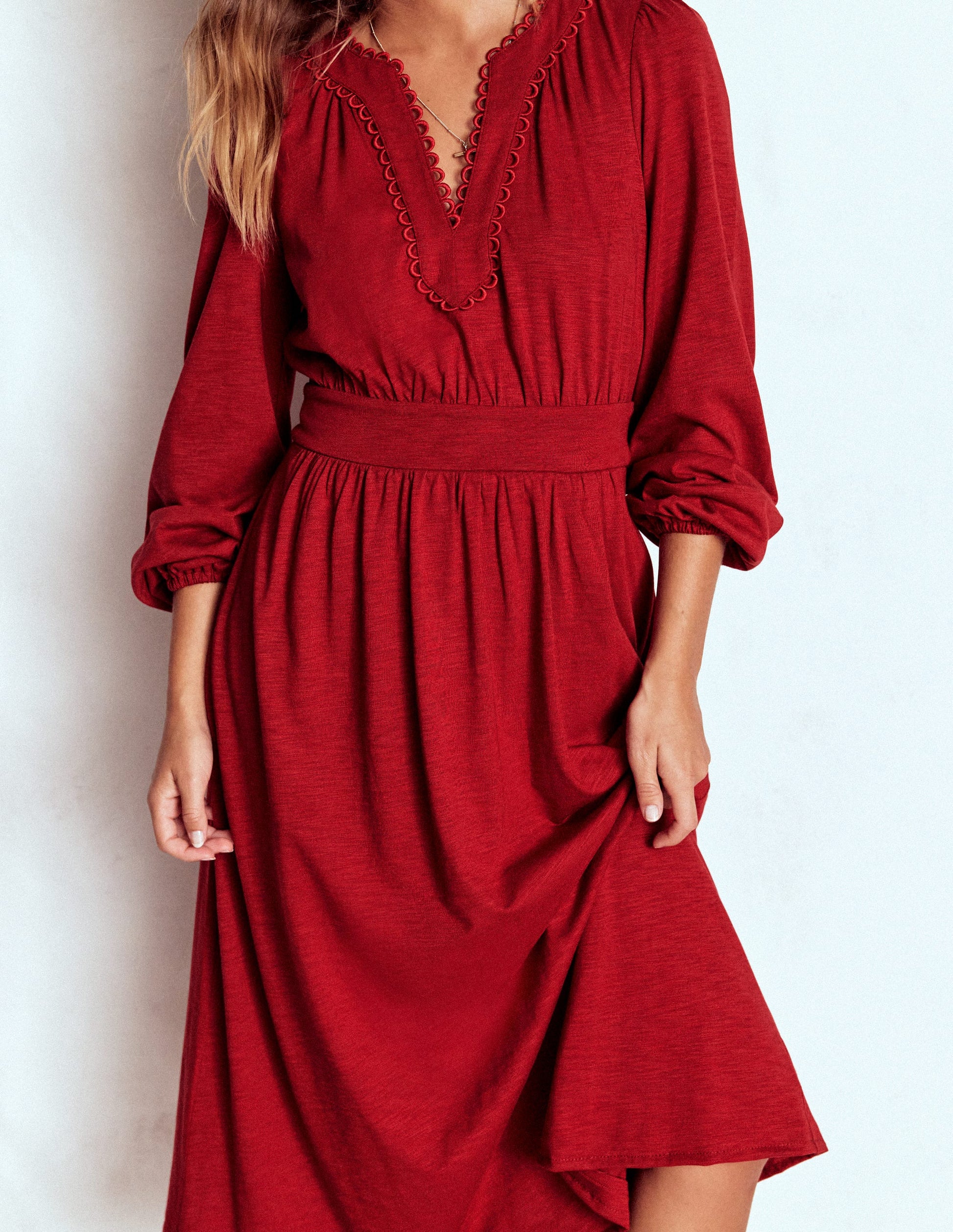 Maddie Picot Trim Midi Dress-Carmine Red | Boden AU Maddie Picot Trim Midi Dress-Carmine Red | Boden AU