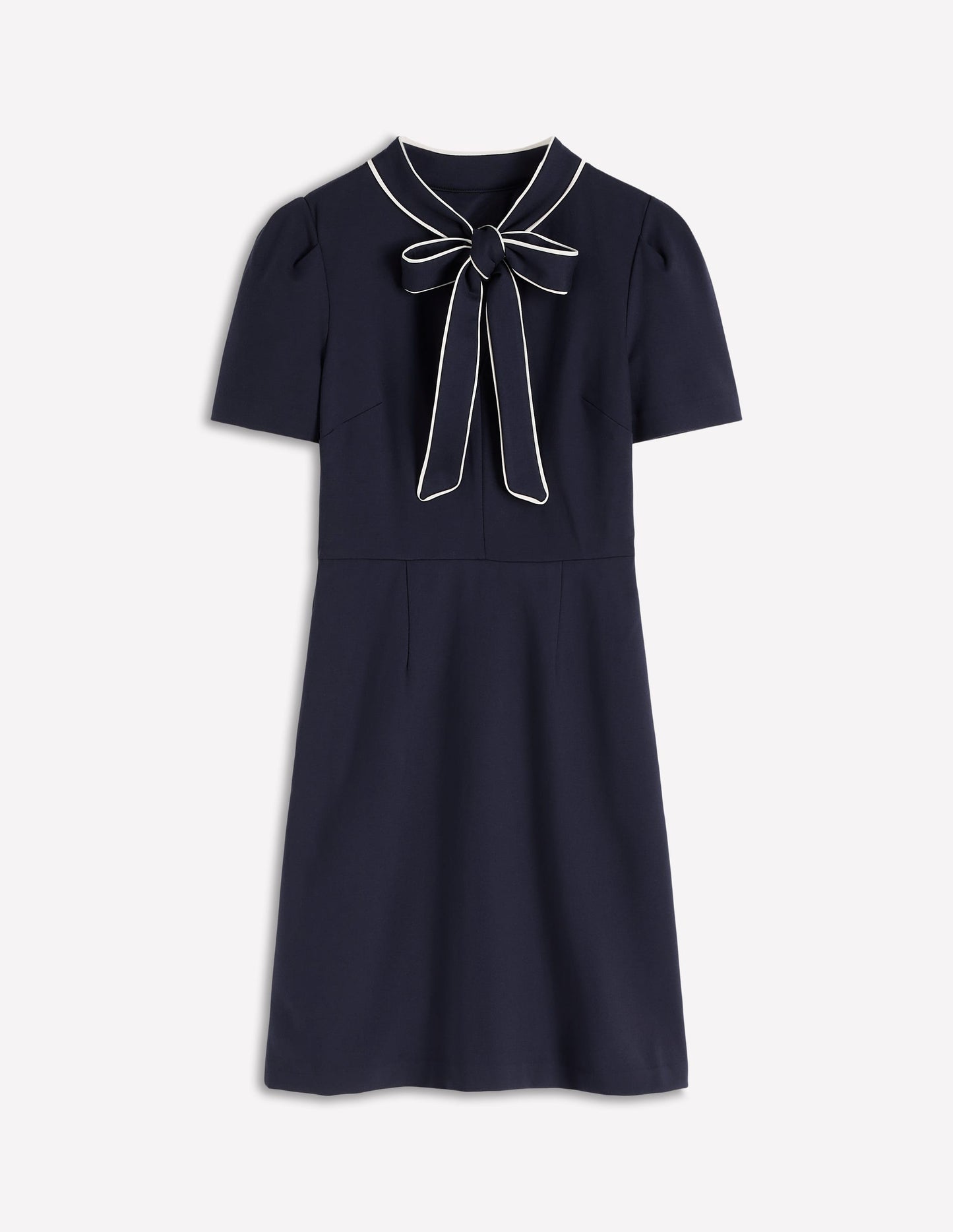 Pussy Bow Short Dress-Navy