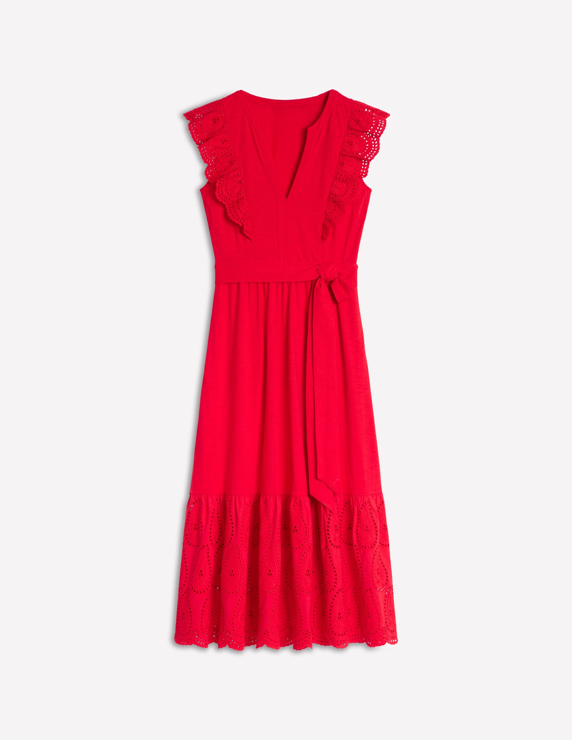 Ruffle Detail Tier Midi Dress-Poppy Red-7