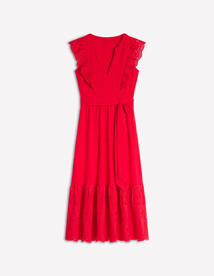 Ruffle Detail Tier Midi Dress-Poppy Red-7