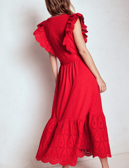Ruffle Detail Tier Midi Dress-Poppy Red-3