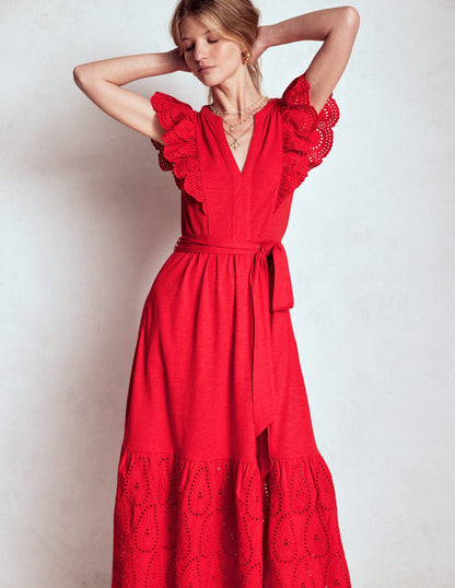 Ruffle Detail Tier Midi Dress-Poppy Red-4