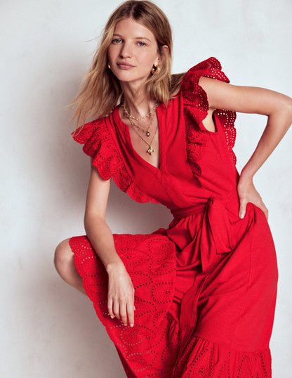 Ruffle Detail Tier Midi Dress-Poppy Red-5