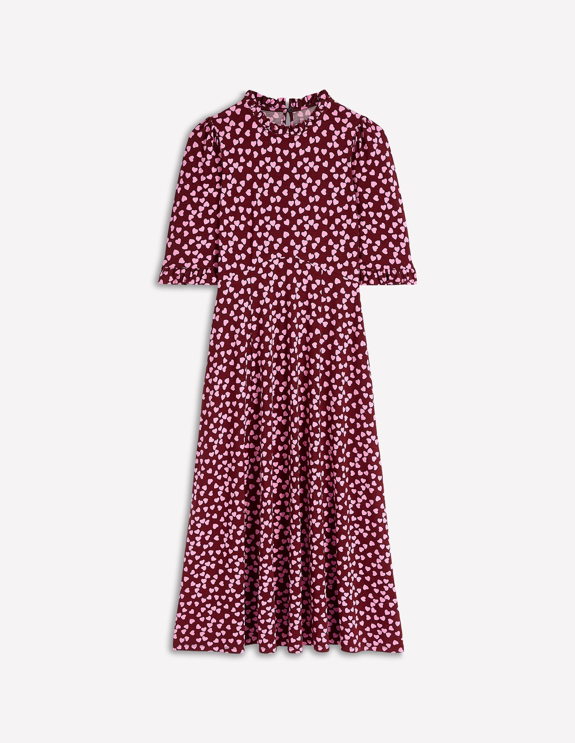 Ruffle Seamed Midi Dress-Chestnut, Heart Cascade - Image 4