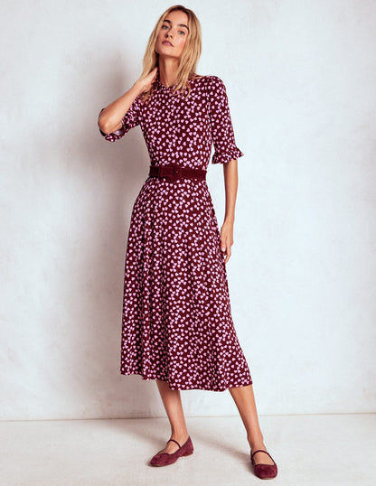 Ruffle Seamed Midi Dress-Chestnut, Heart Cascade-1