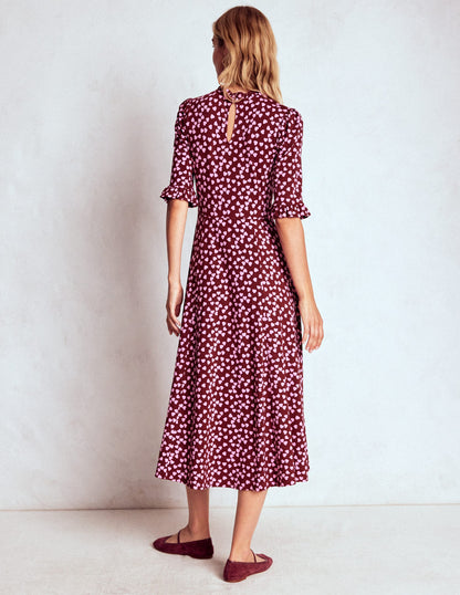 Ruffle Seamed Midi Dress-Chestnut, Heart Cascade-3