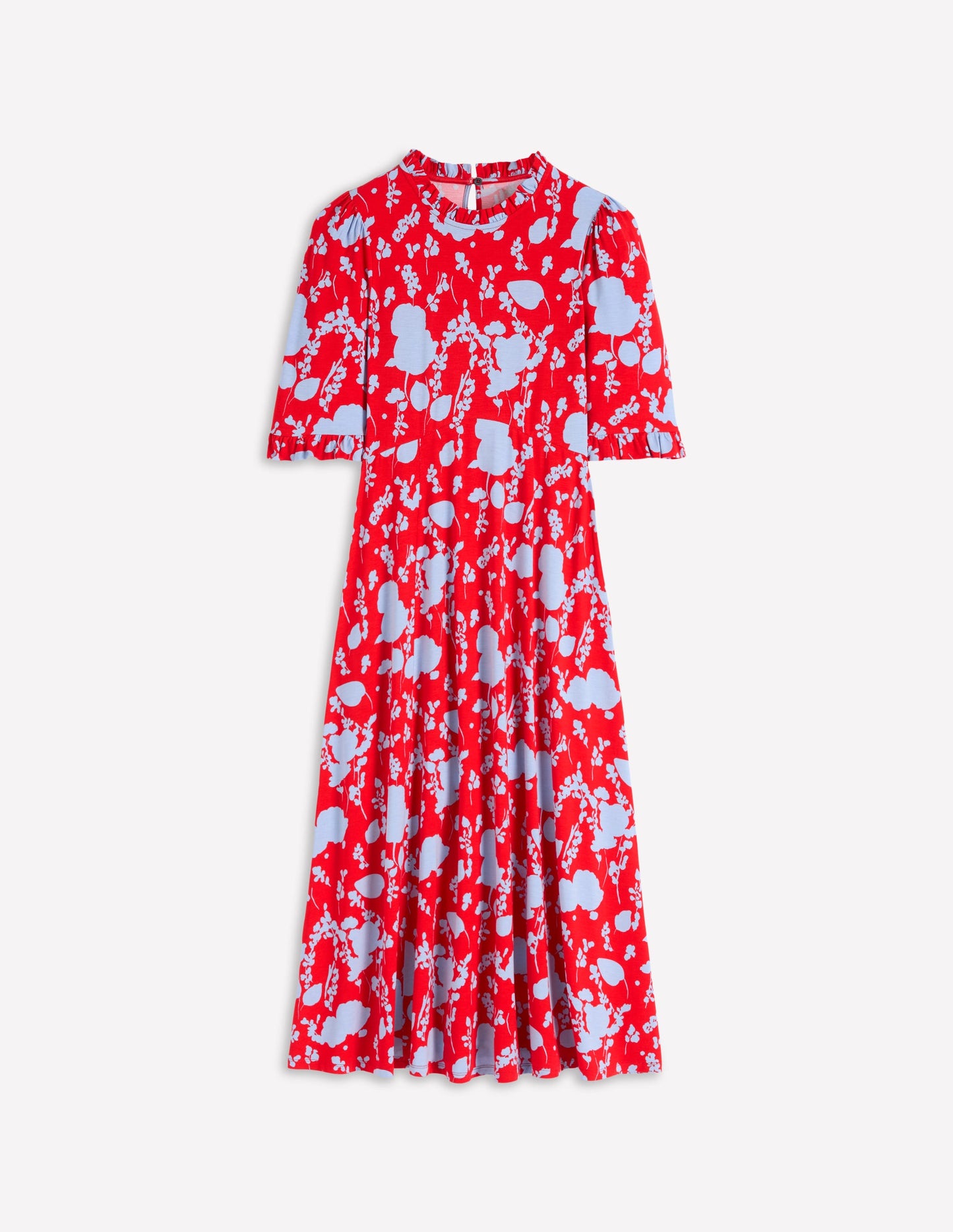 Ruffle Seamed Midi Dress-Poppy Red, Dainty Sprigs