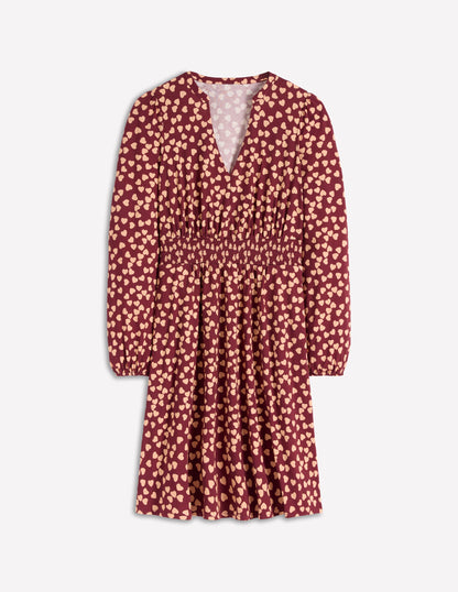 Sarah Short Jersey Dress-Chestnut, Heart Cascade-5