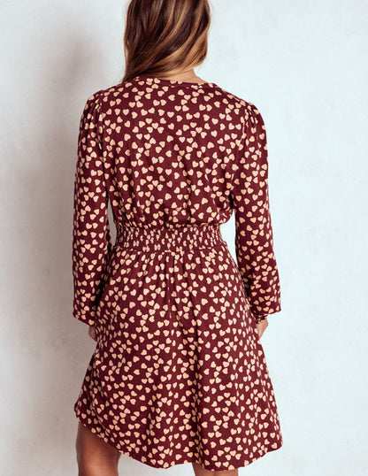 Sarah Short Jersey Dress-Chestnut, Heart Cascade-3