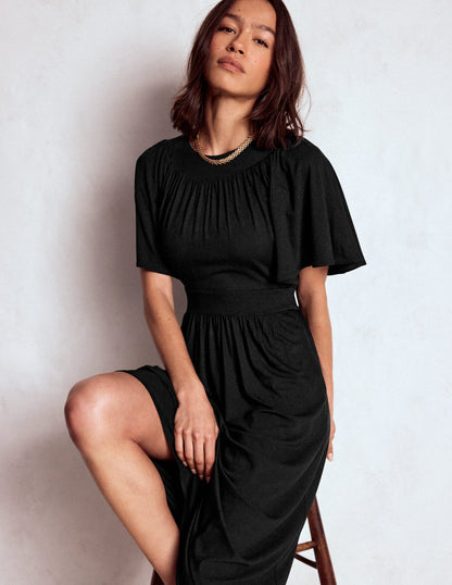 Yoke Panel Maxi Dress-Black-2