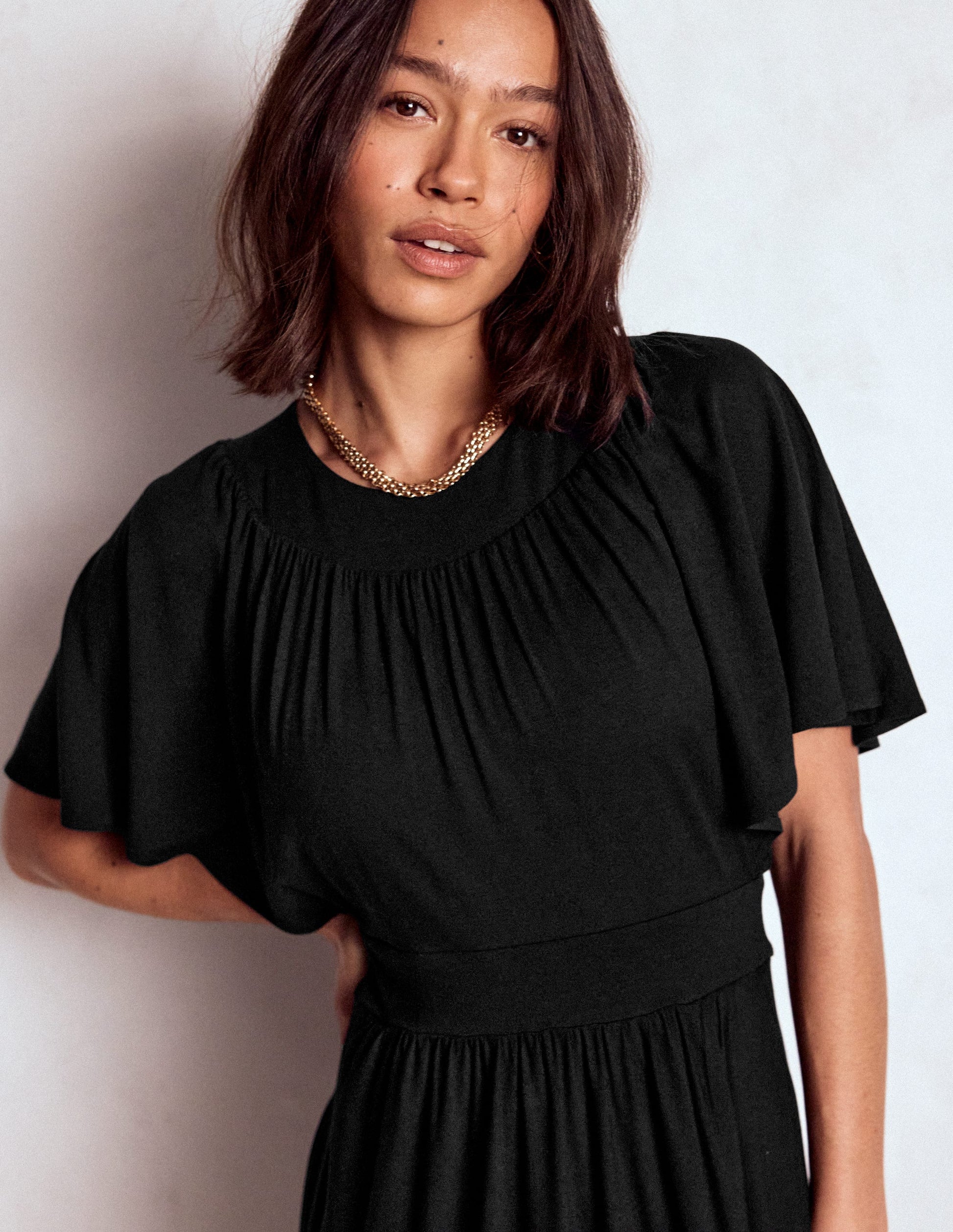 Yoke Panel Maxi Dress-Black-3