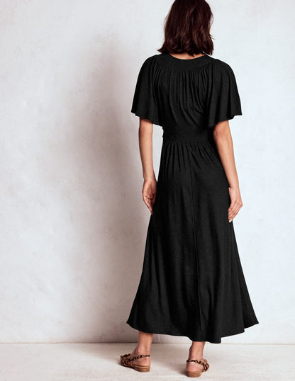 Yoke Panel Maxi Dress-Black-4