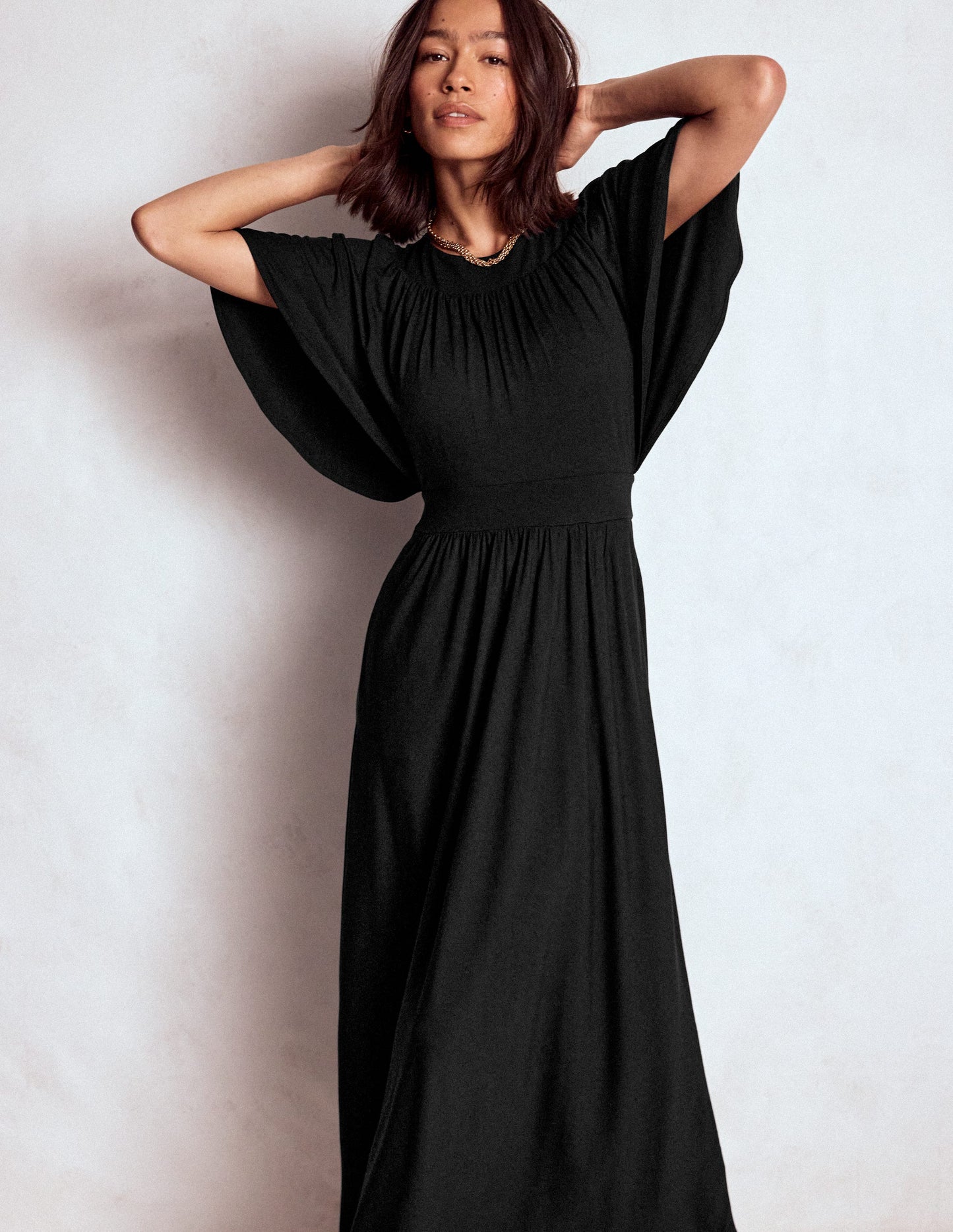 Yoke Panel Maxi Dress-Black