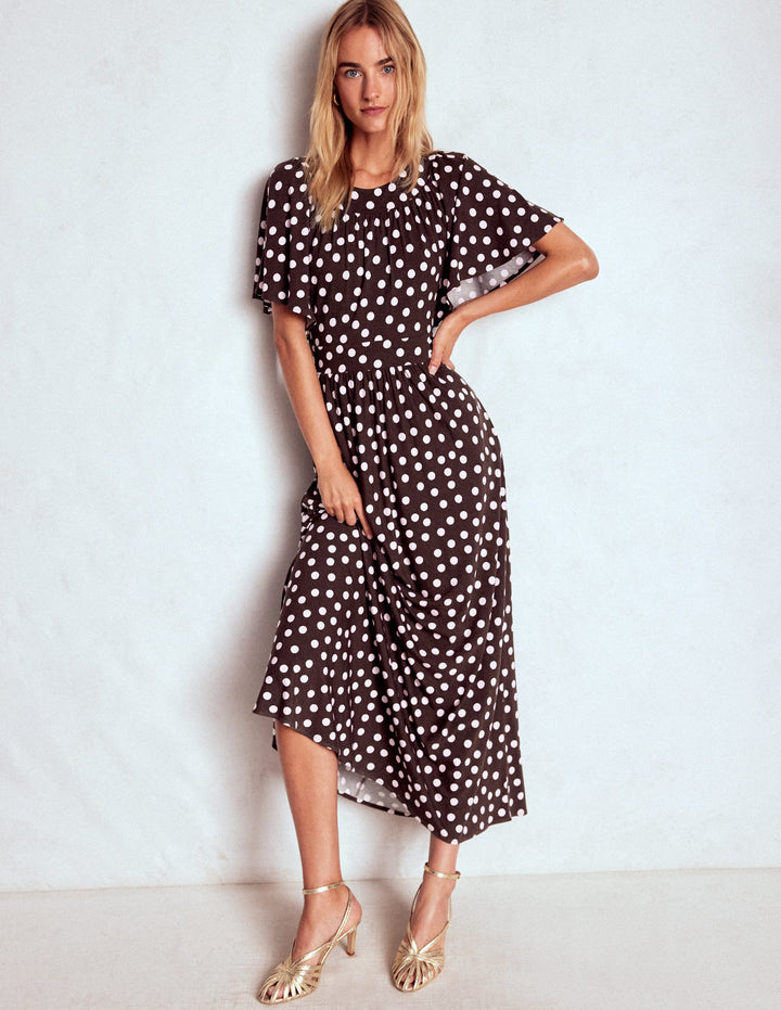 Yoke Panel Maxi Dress-Brown Spot