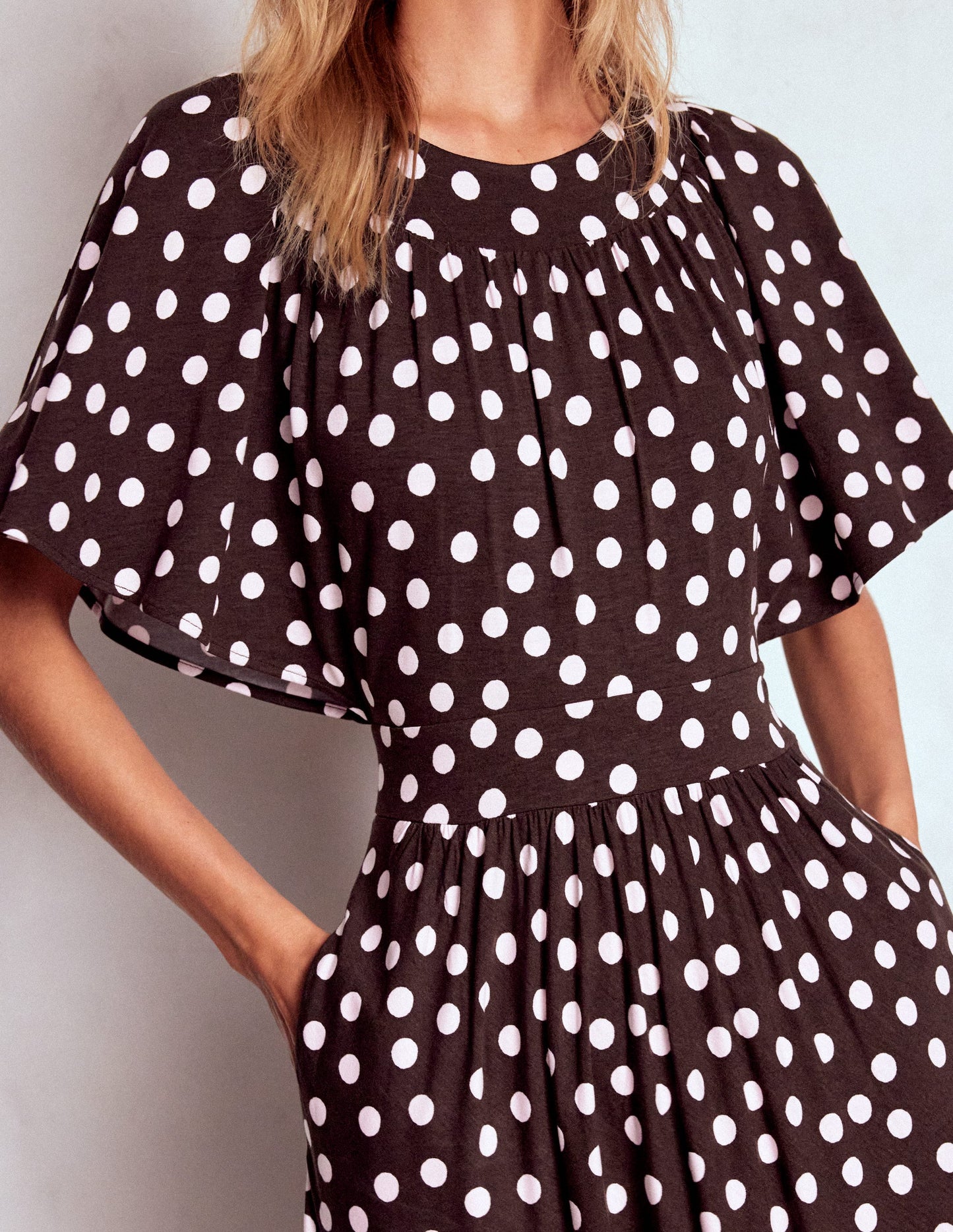 Yoke Panel Maxi Dress-Brown Spot