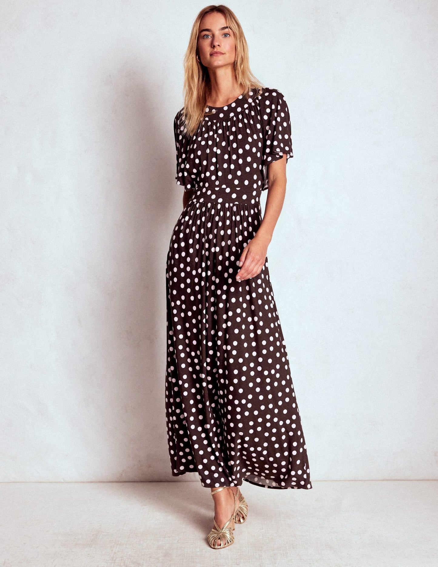 Yoke Panel Maxi Dress-Brown Spot
