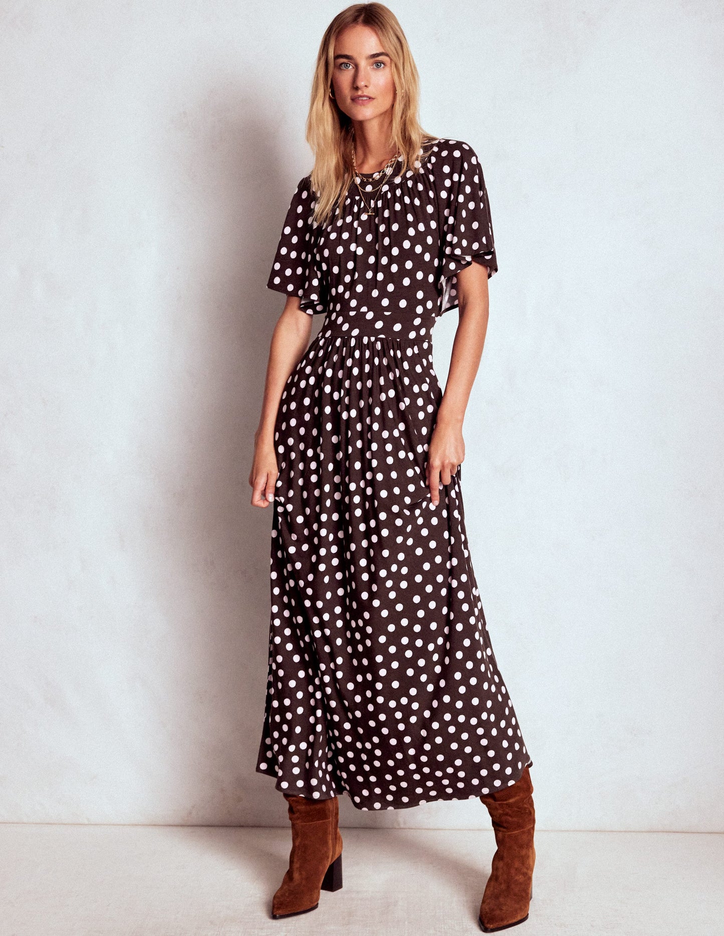 Yoke Panel Maxi Dress-Brown Spot