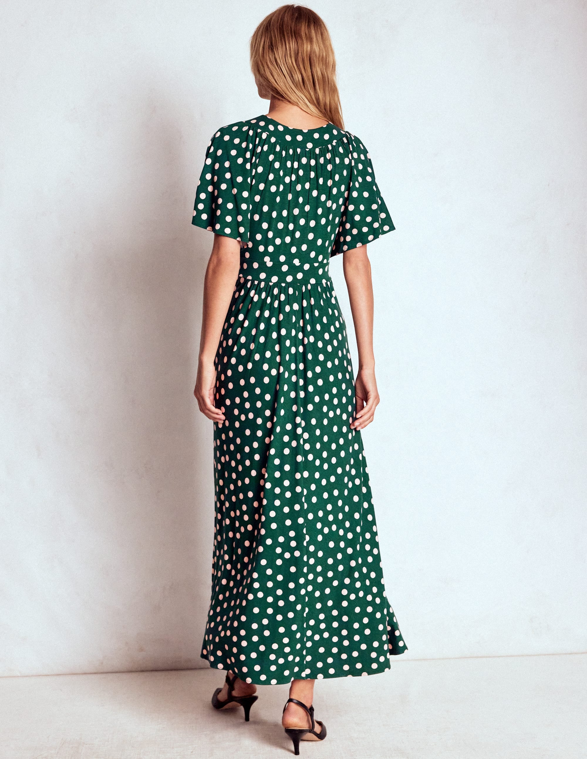 Yoke Panel Maxi Dress-Emerald Night, Painted Dot - Image 3