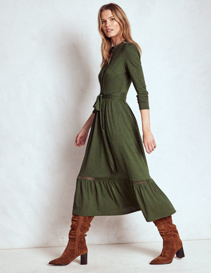Edwina Jersey Shirt Dress-Kale Leaf