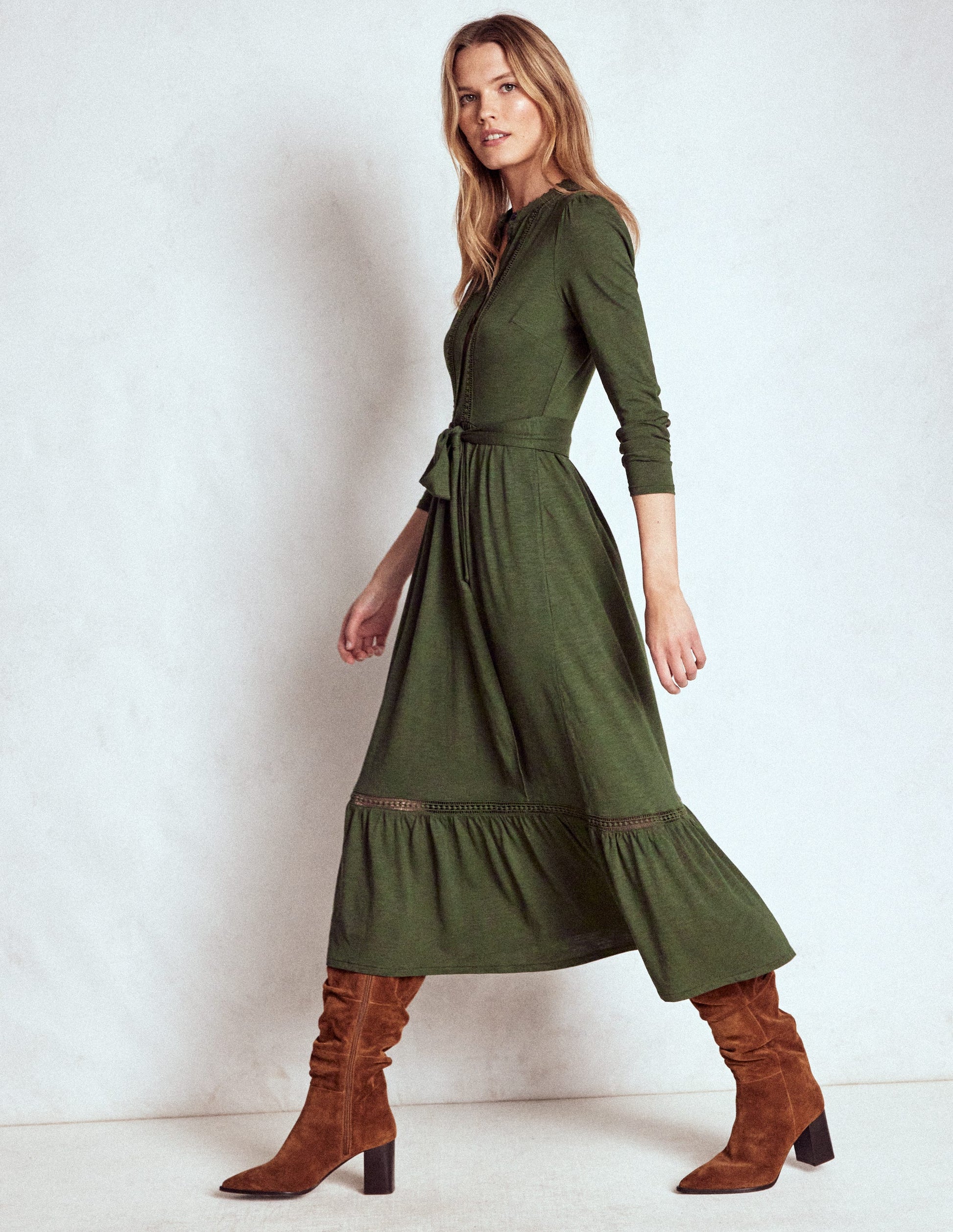 Edwina Jersey Shirt Dress-Kale Leaf Boden UK