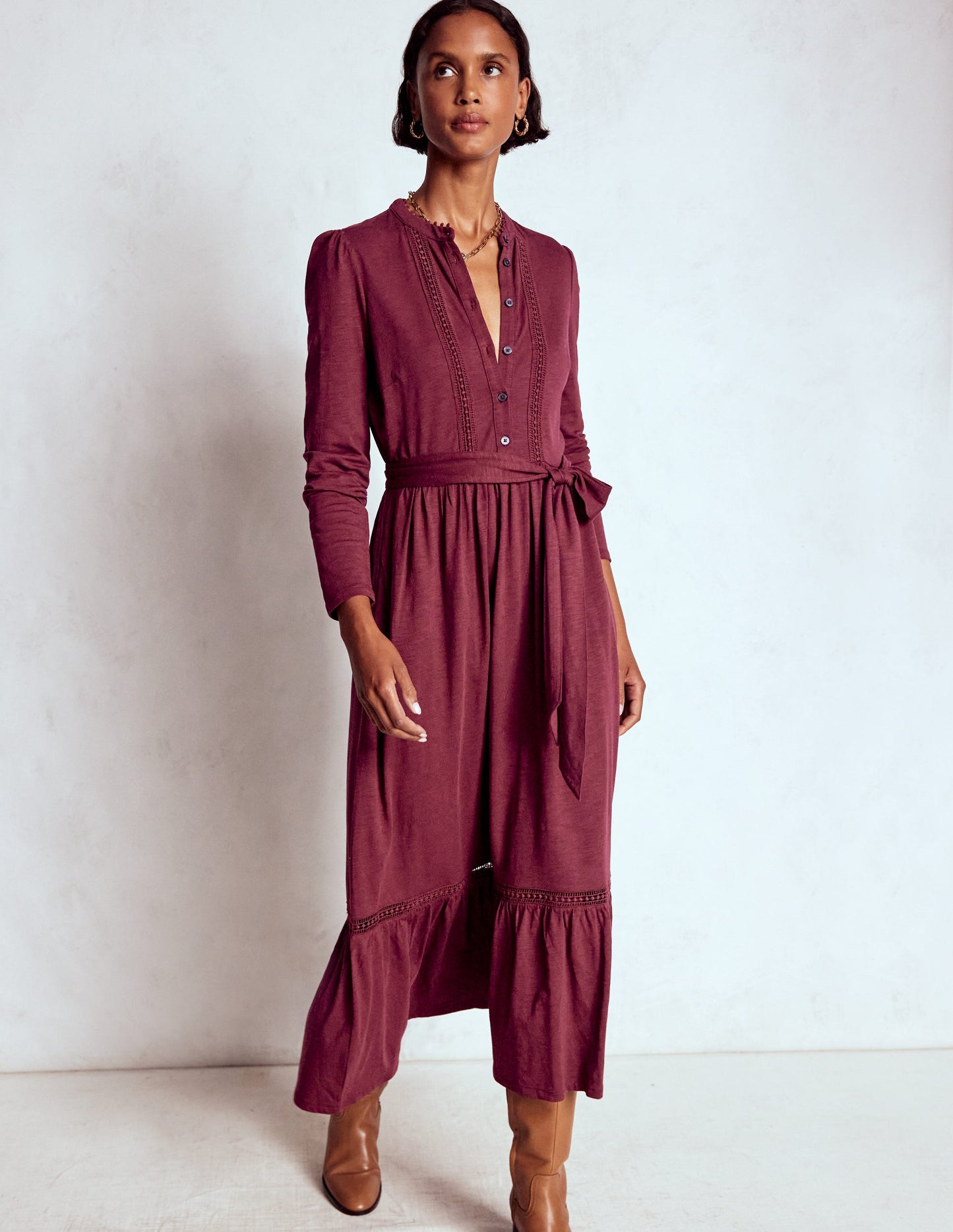 Edwina Jersey Shirt Dress-Deep Wisteria