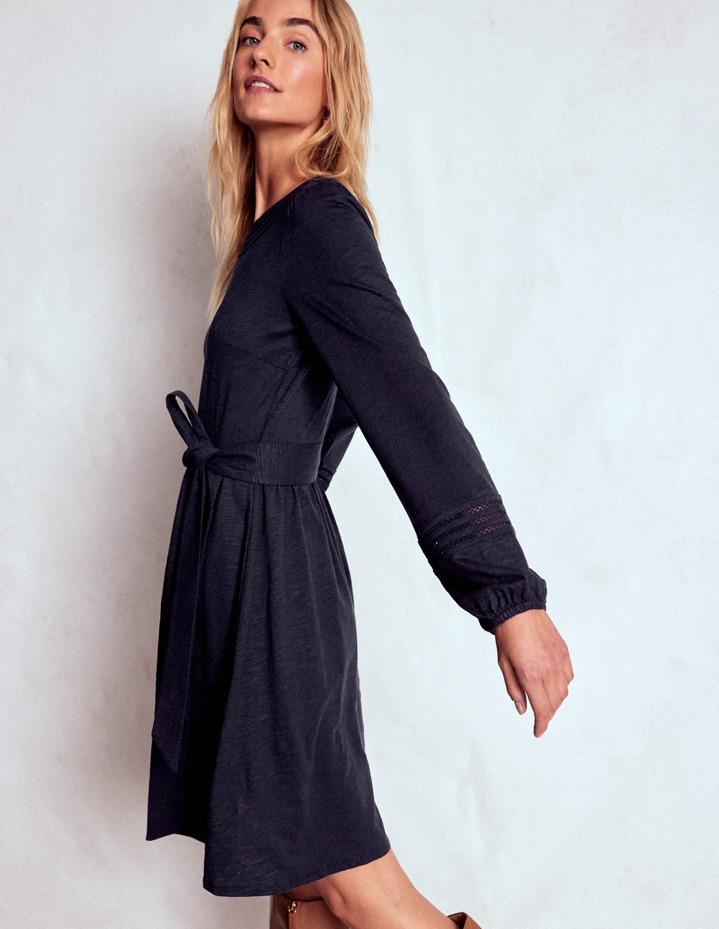 Athina Trim Insert Short Dress-Navy