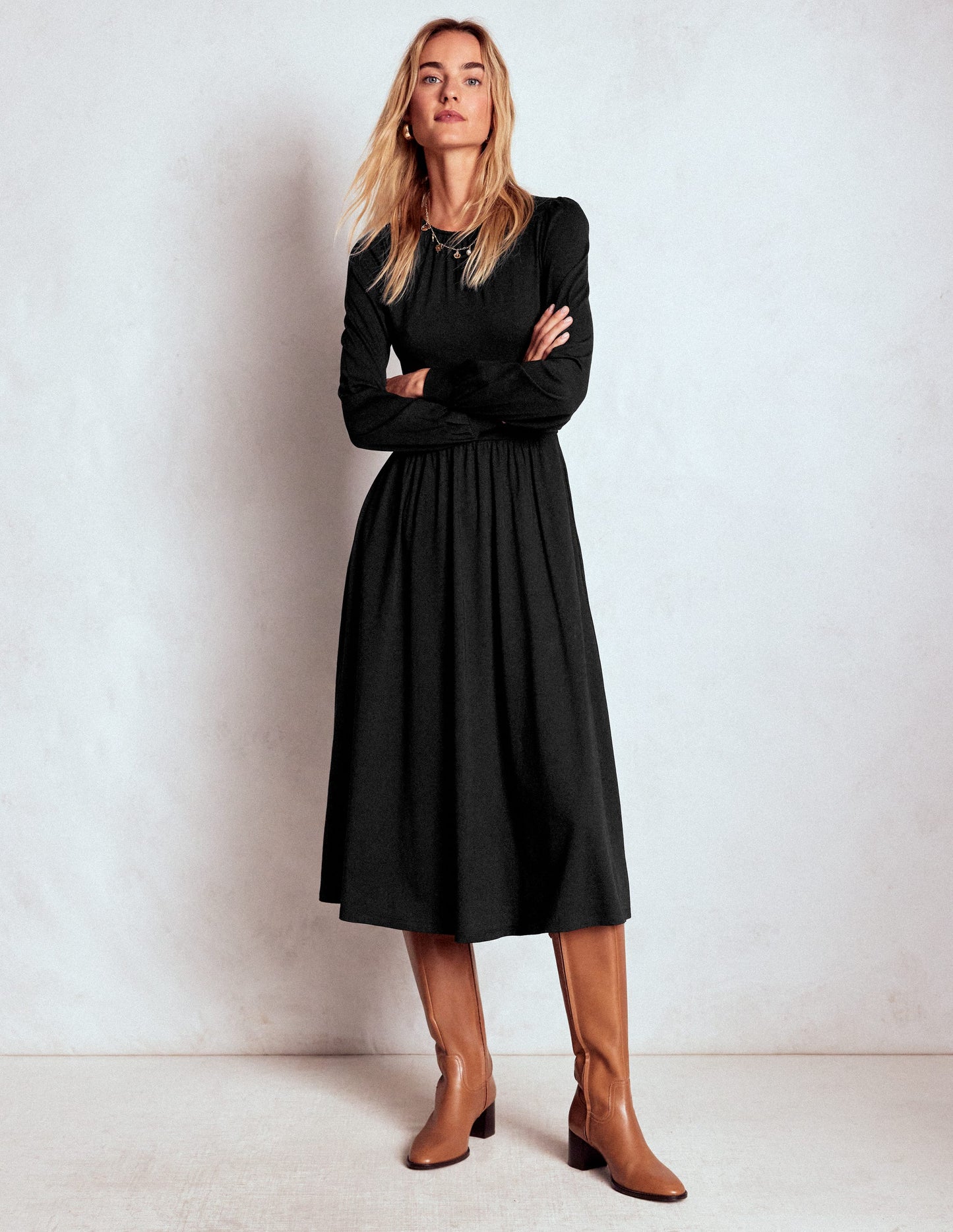 Alexandra Jersey Midi Dress-Black