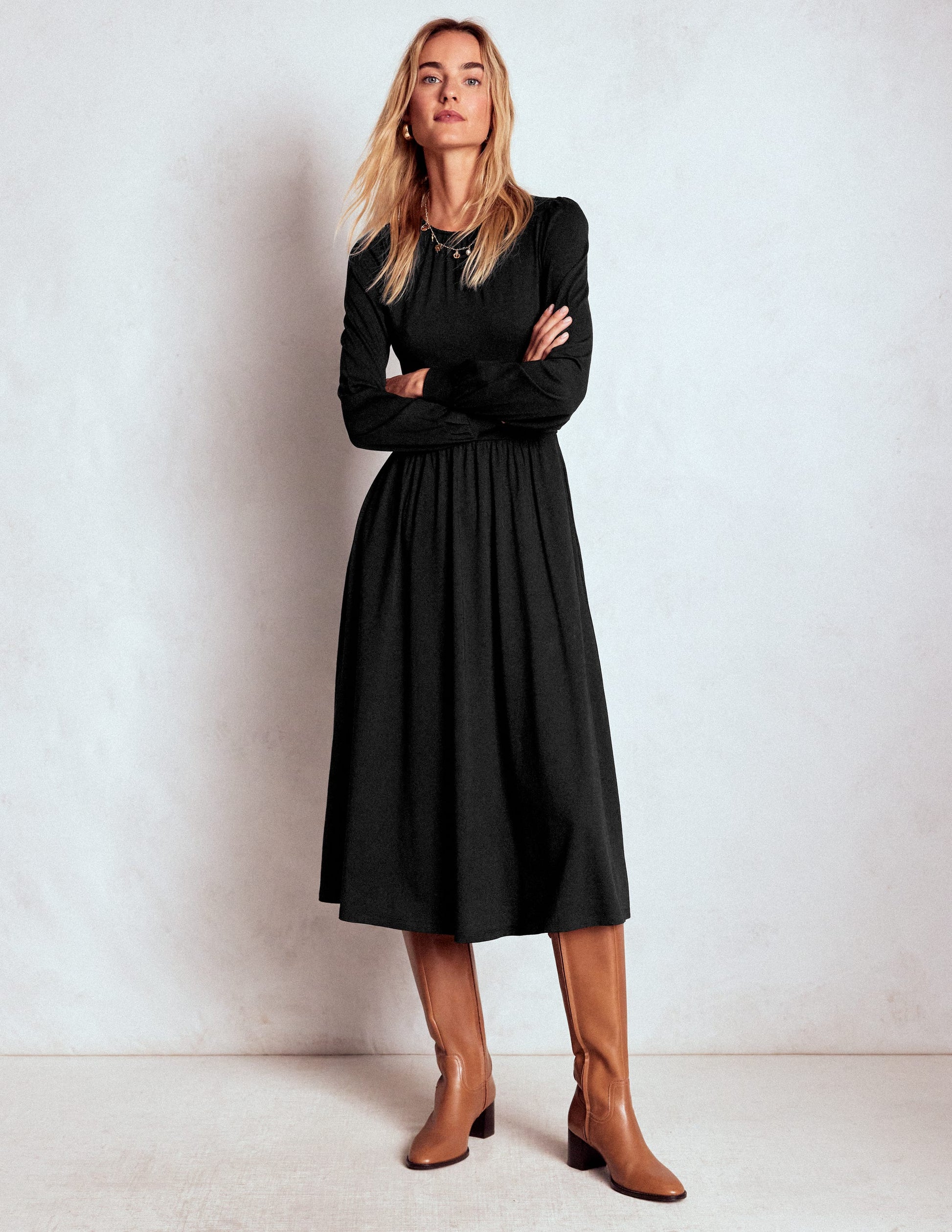 Alexandra Jersey Midi Dress-Black-4