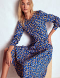 Alexandra Jersey Midi Dress-Kingfisher Blue, Floweret Vine