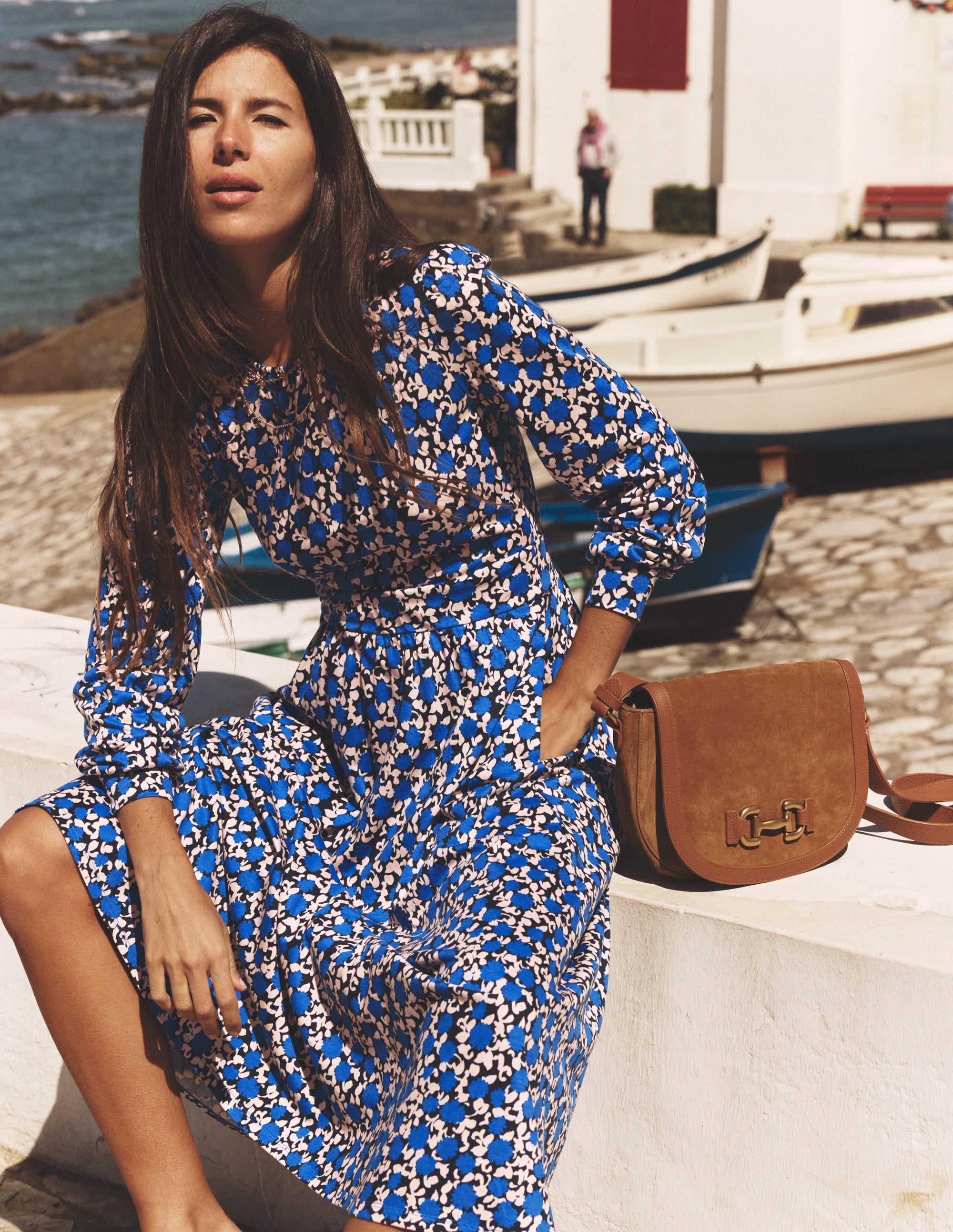Alexandra Jersey Midi Dress-Kingfisher Blue, Floweret Vine - Image 6