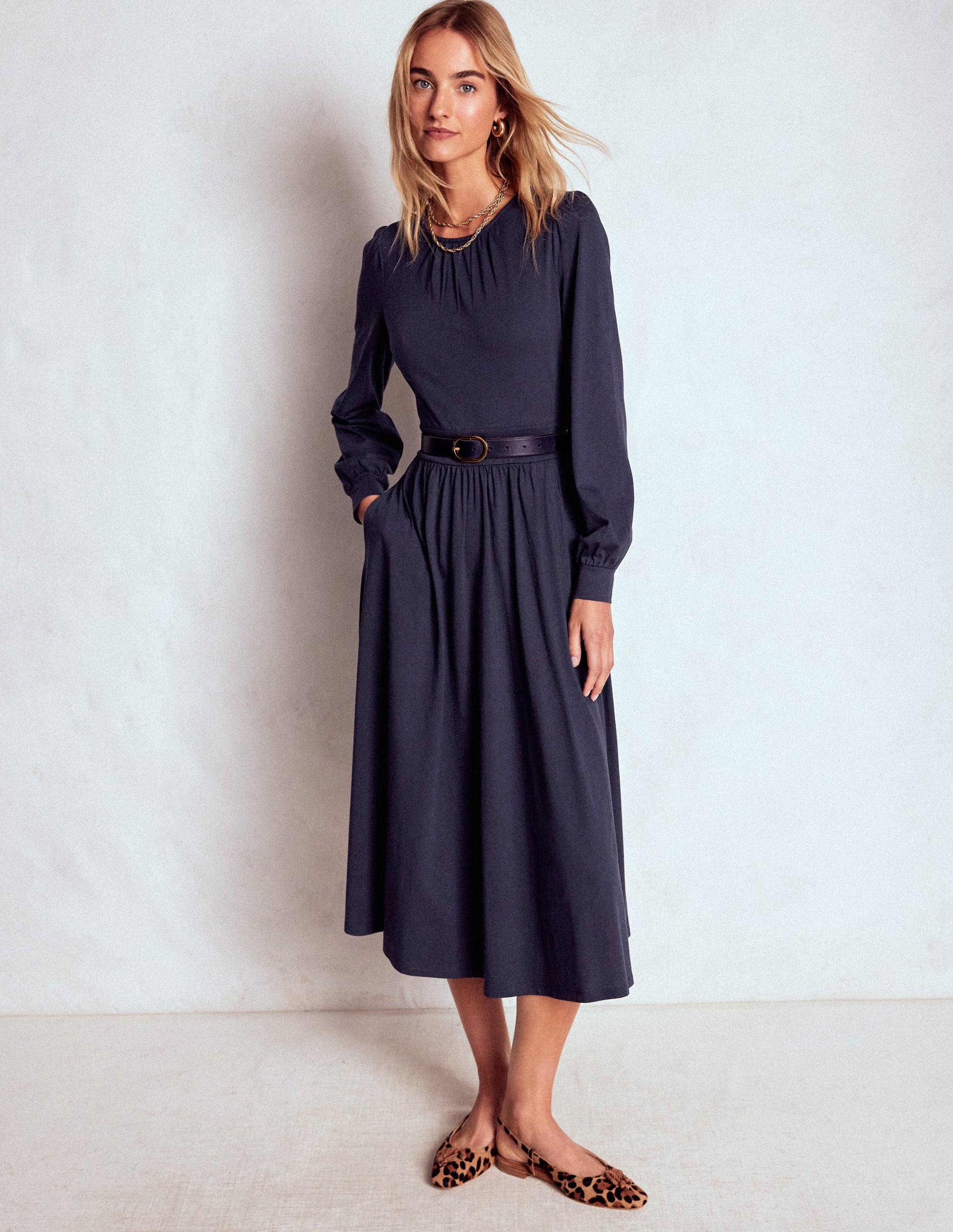 Alexandra Jersey Midi Dress-Navy Boden UK - Main Image