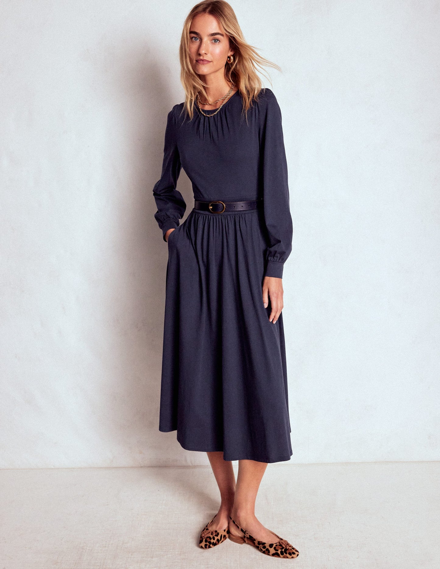 Alexandra Jersey Midi Dress-Navy