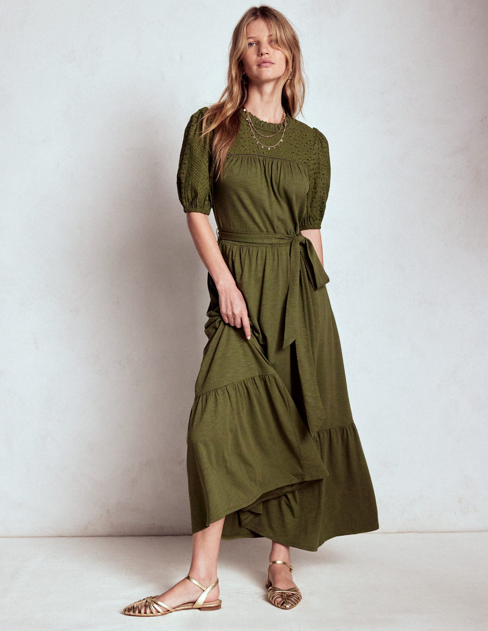 Lorelei Broderie Jersey Dress-Woodland Green | Boden UK Lorelei Broderie Jersey Dress-Woodland Green | Boden UK