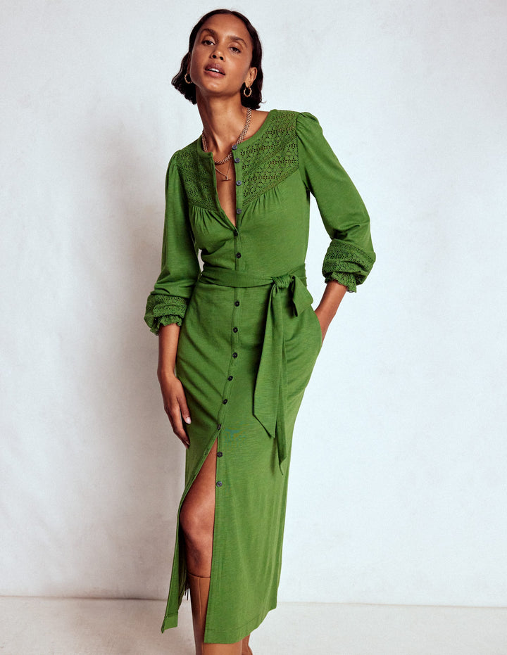 Pippa Broderie Jersey Dress-Promenade Green