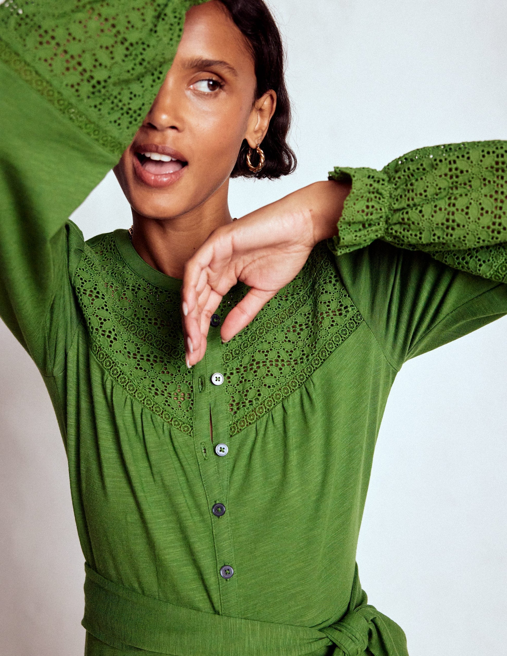 Pippa Broderie Jersey Dress-Promenade Green-2