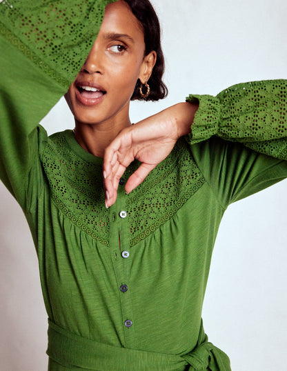 Pippa Broderie Jersey Dress-Promenade Green-2