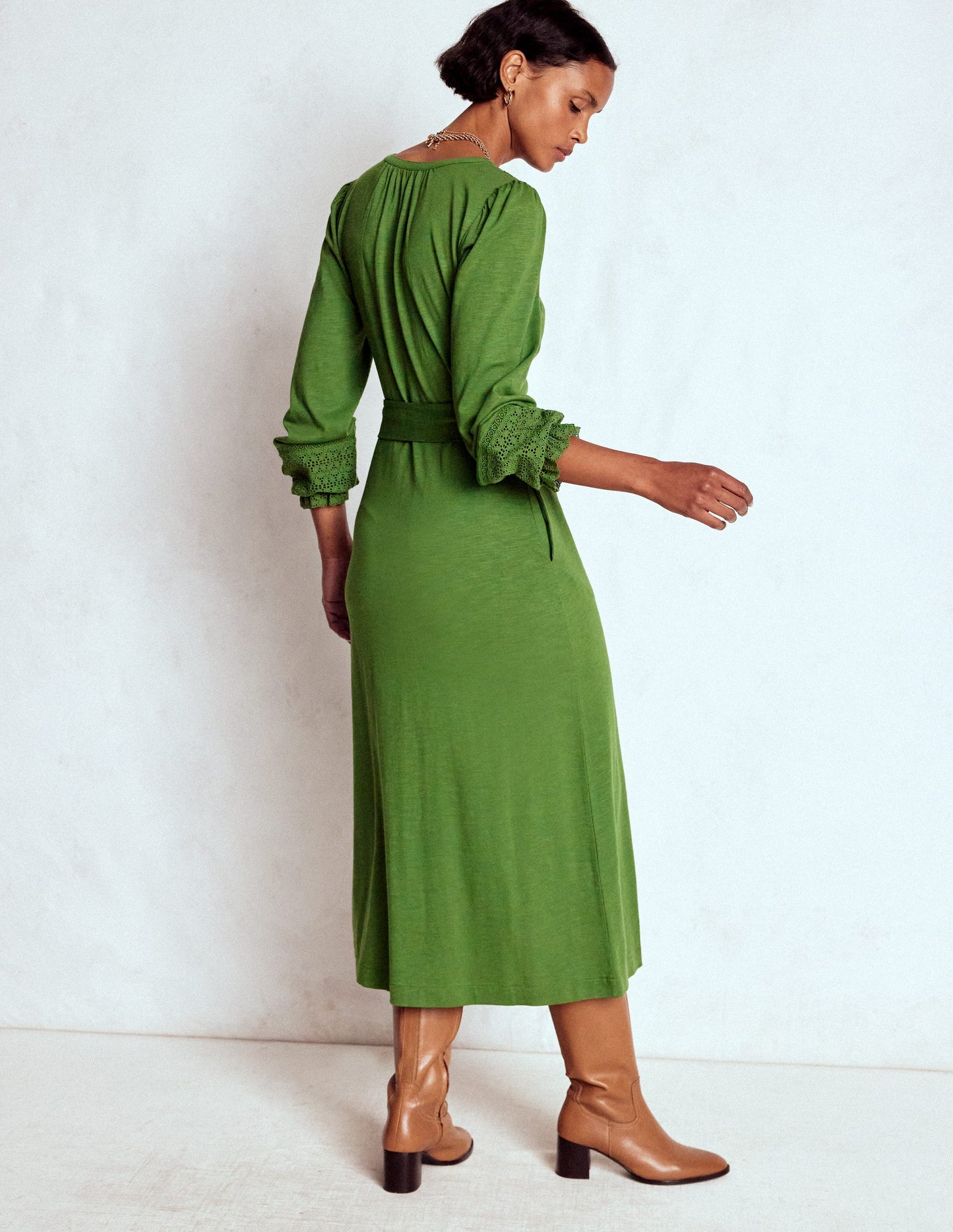 Pippa Broderie Jersey Dress-Promenade Green