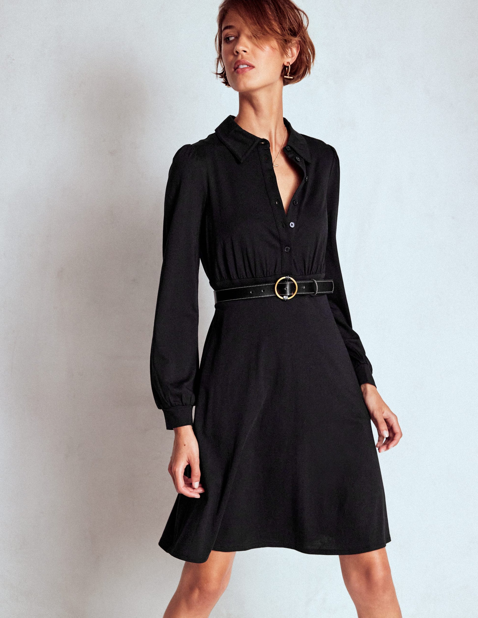 Orla Short Jersey Shirt Dress-Black-1
