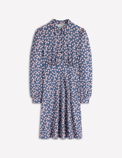 Orla Short Jersey Shirt Dress-Denim Blue. Heart Cascade-5