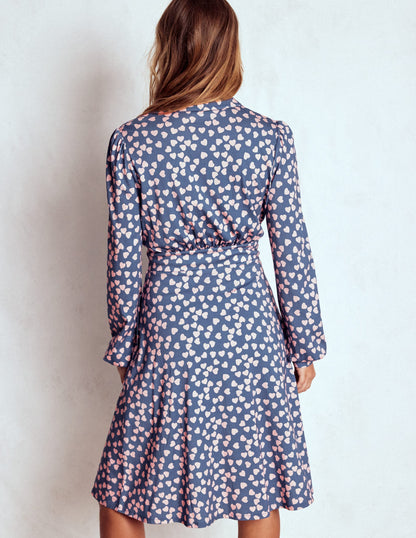 Orla Short Jersey Shirt Dress-Denim Blue. Heart Cascade-3